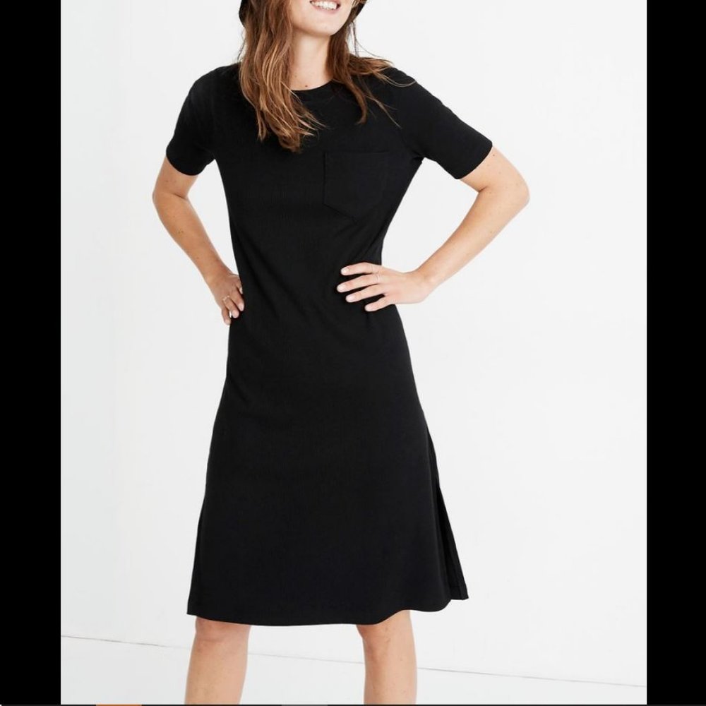 MADEWELL Short Sleeve Ribbed Pocket Tee Midi Dress